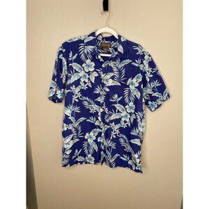 Cooke Street Hawaiian Islands Blue Floral Button-Up Shirt Short‎ Sleeve Mens L